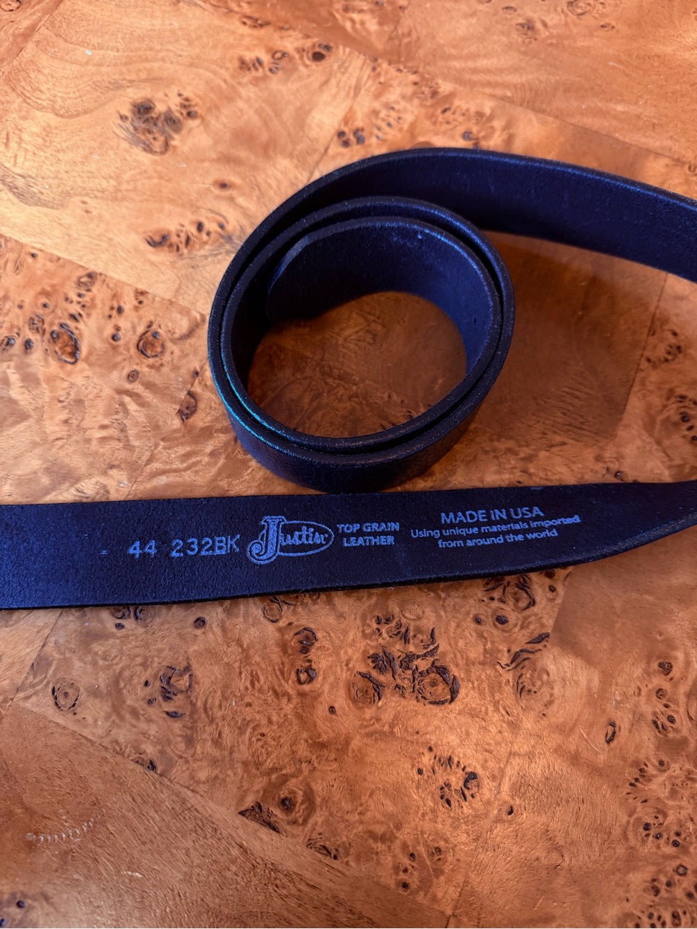 Justin Boots Black Top Grain Leather Men’s Belt Strap